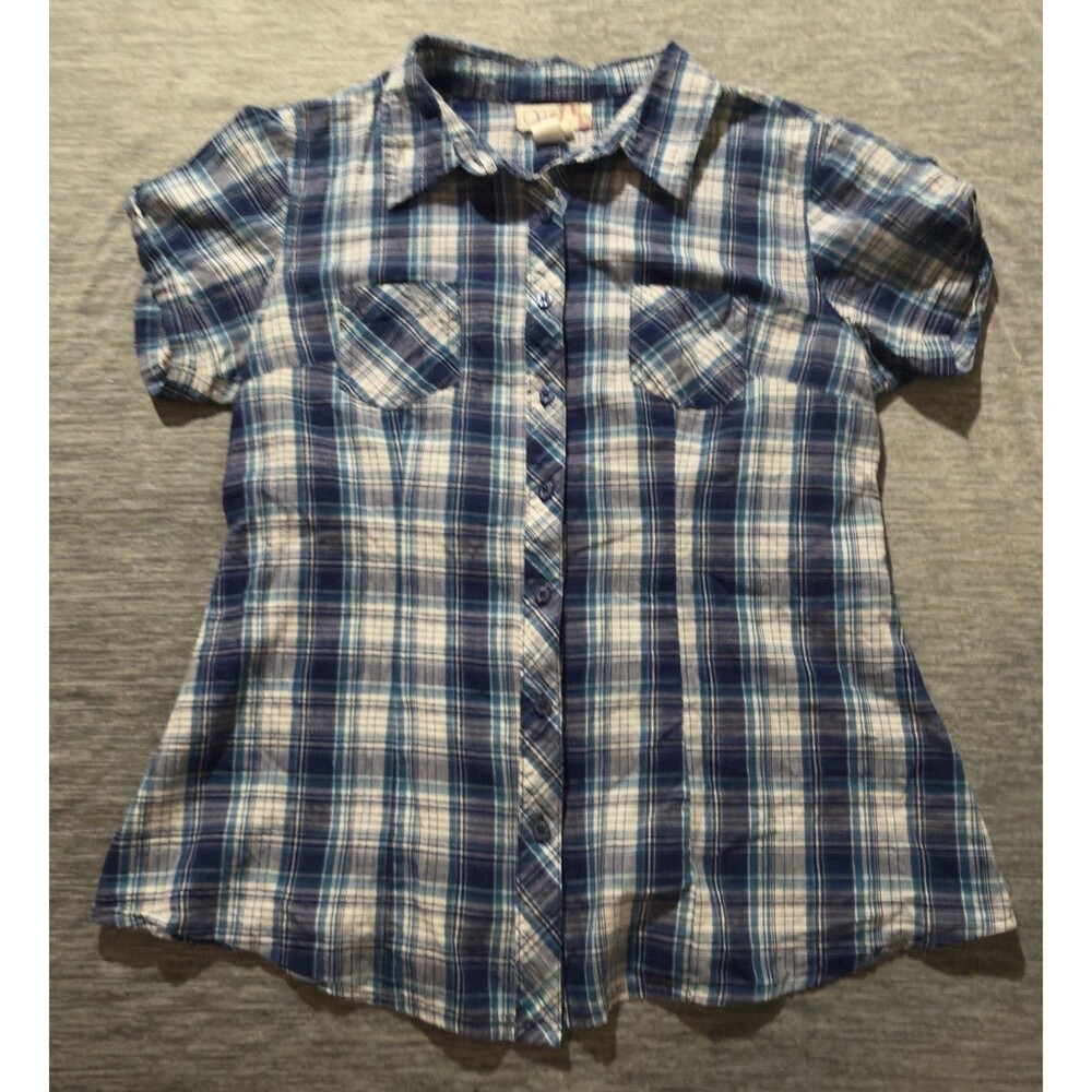 OP Ocean Pacific Juniors Size L Blue Plaid Y2K/VTG/90s Aesthetic EUC